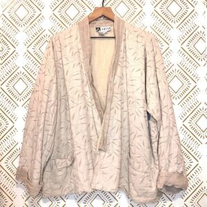 Arise Cotton Flax Open Front Jacket 1X Embroidered Lagenlook Earthy Boho Spring